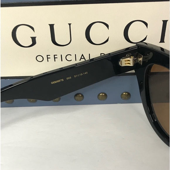 New - 💯 Authentic GUCCI GG0957S 003 cat eye Gucci sunglass black frame brown l… - Picture 9 of 9